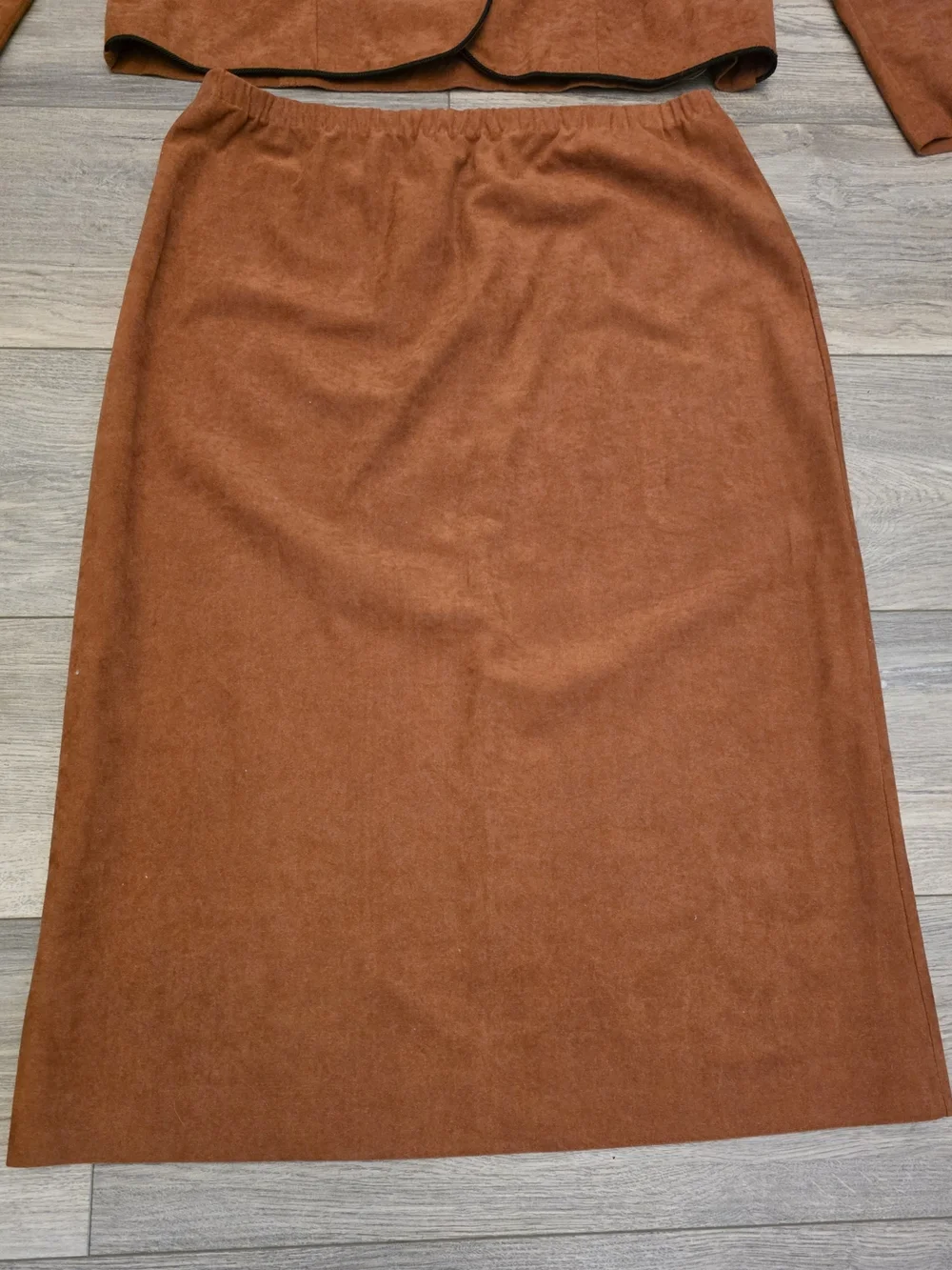 Rust Two-Piece Skirt Set with Buttoned Jacket